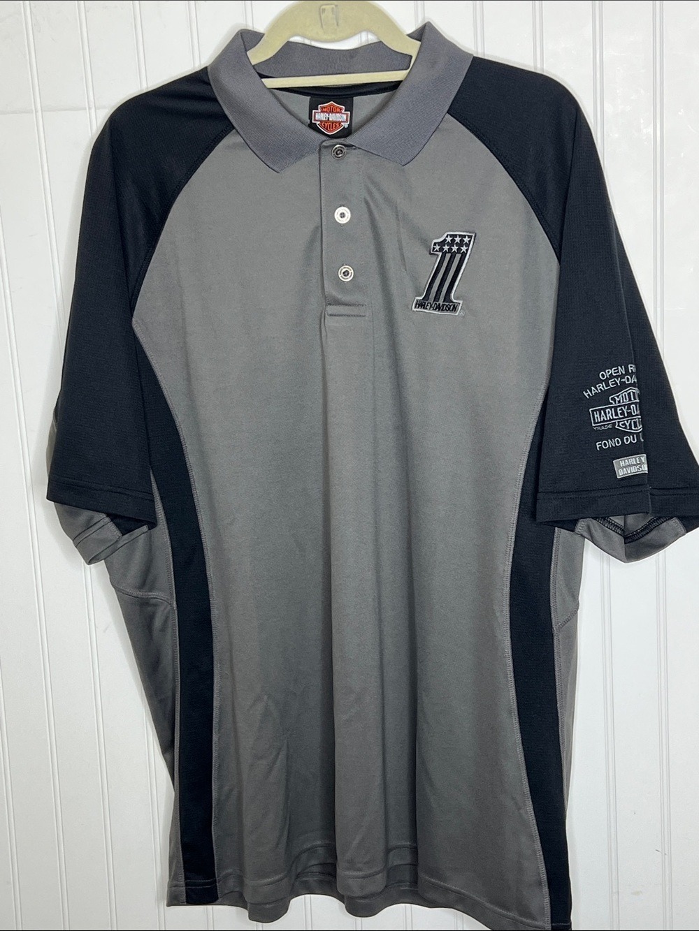 Harley-Davidson Gray and Black Athletic Polo with Number One Patch Size XL